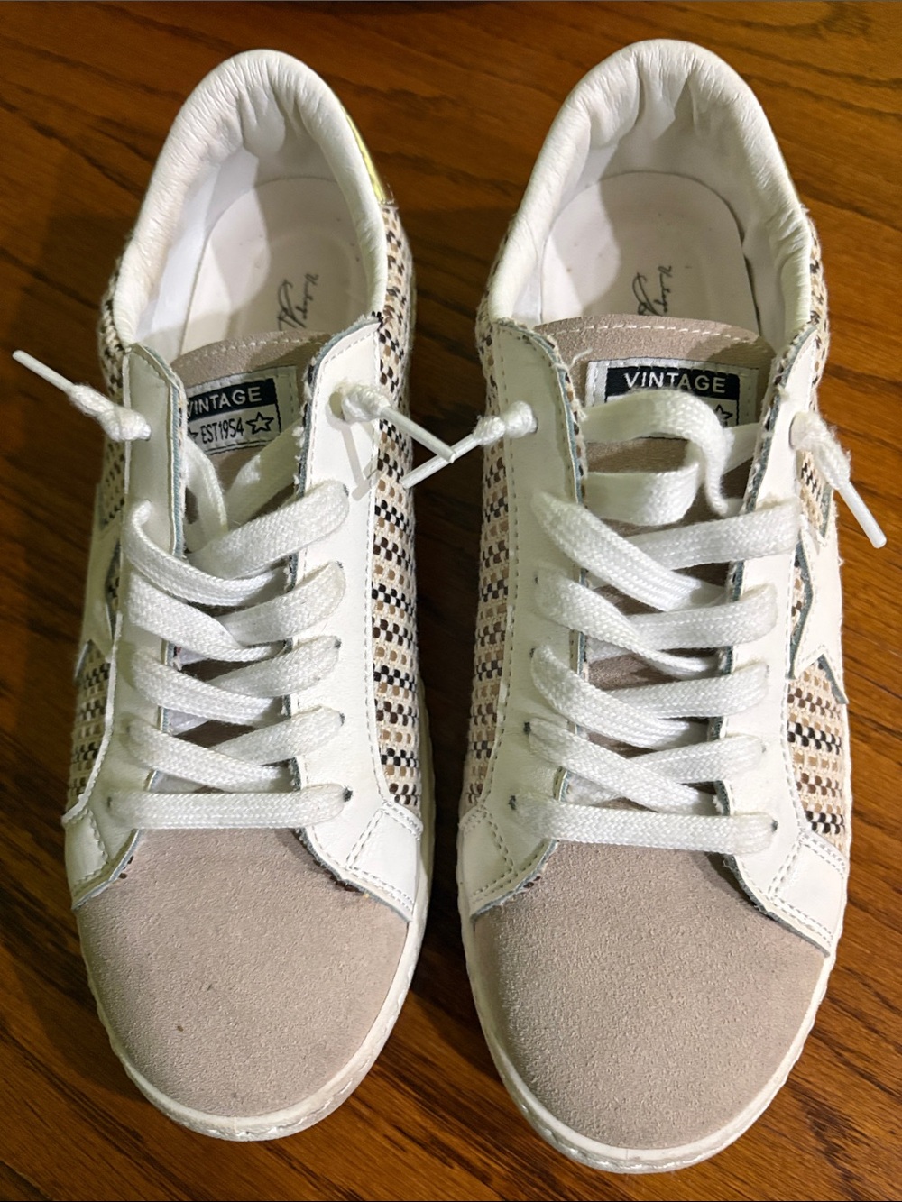 Vintage Havana  Beige, White & Cream Women's Lace-Up Sneakers